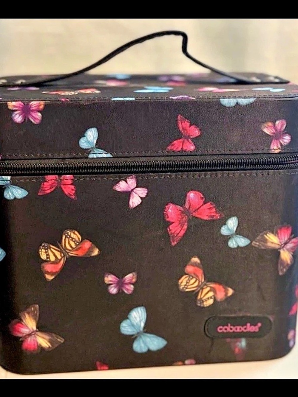 Caboodles Butterfly Print Soft Train Case Black & Pink Retired 2023